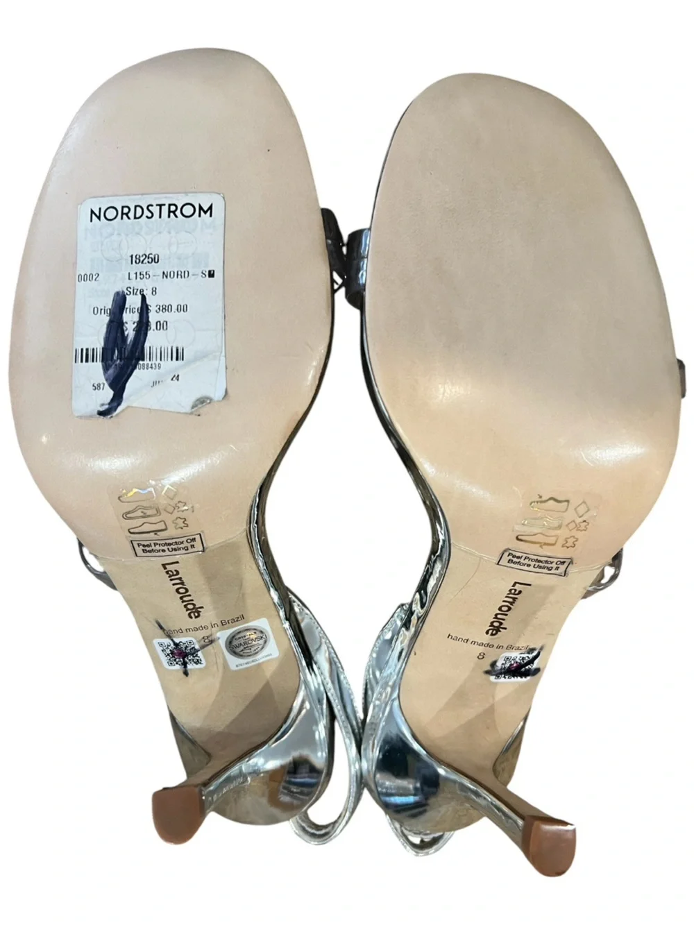 Larroudé Silver Swarovski Crystal Clear Slingback Heels Size 8